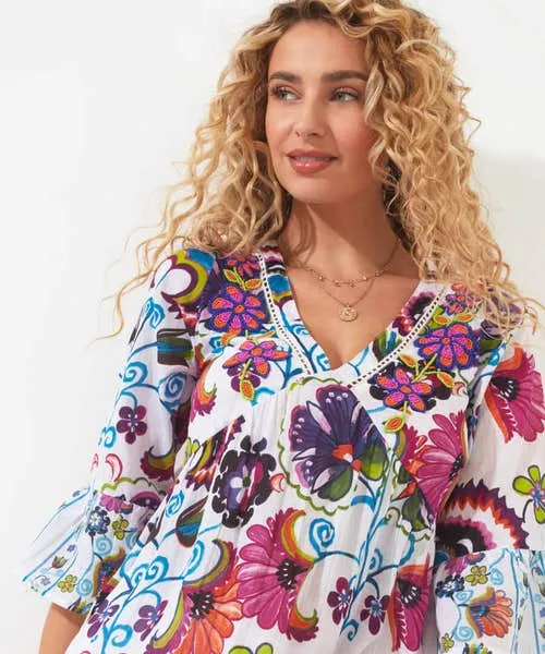 Apparel Joebrowns Bold And Beautiful Beaded Tunic Multi Tops Tunics and Blouses