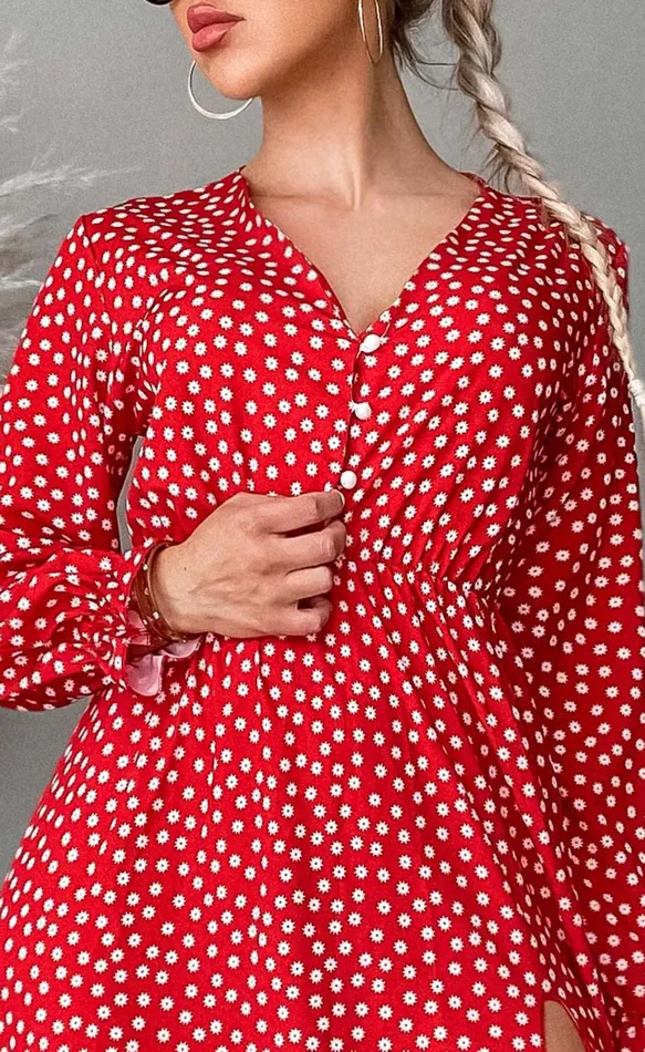 Aurora Red Patterned Side Slit Maxi Dress Women Missfiga Maxi Dresses