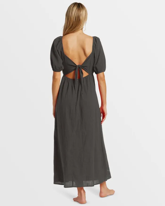 Billabong Dresses Love Fade Puff Sleeve Maxi Dress Black Sands 8211 Women