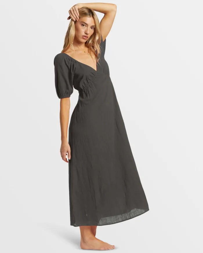 Billabong Dresses Love Fade Puff Sleeve Maxi Dress Black Sands 8211 Women