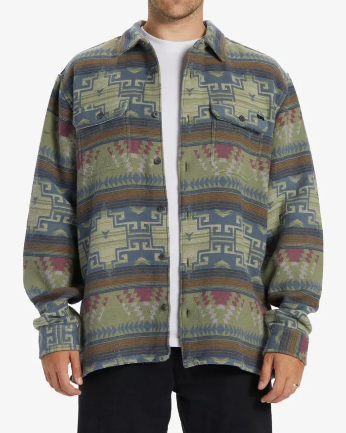 Billabong Flannels Offshore Jacquard Flannel Long Sleeve Shirt Sage 8211 Men