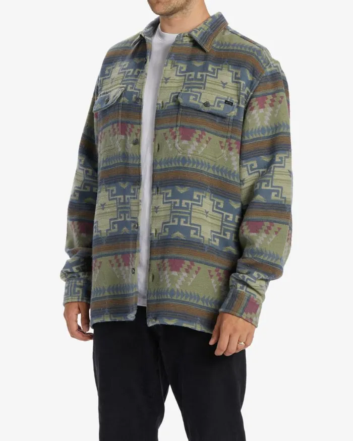 Billabong Flannels Offshore Jacquard Flannel Long Sleeve Shirt Sage 8211 Men