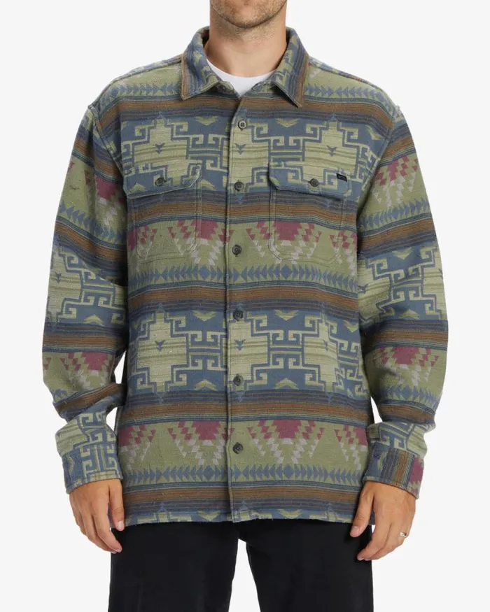 Billabong Flannels Offshore Jacquard Flannel Long Sleeve Shirt Sage 8211 Men