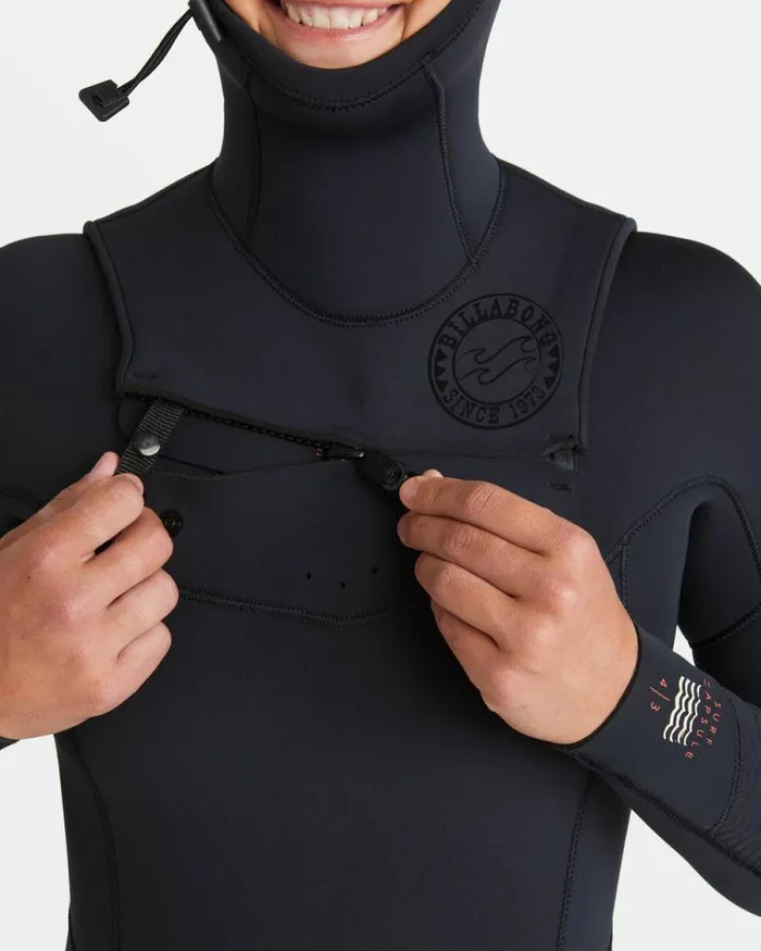 Billabong Fullsuits 43mm Salty Dayz Natural Upcycler Chest Zip Hooded Wetsuit Black 8211 Women