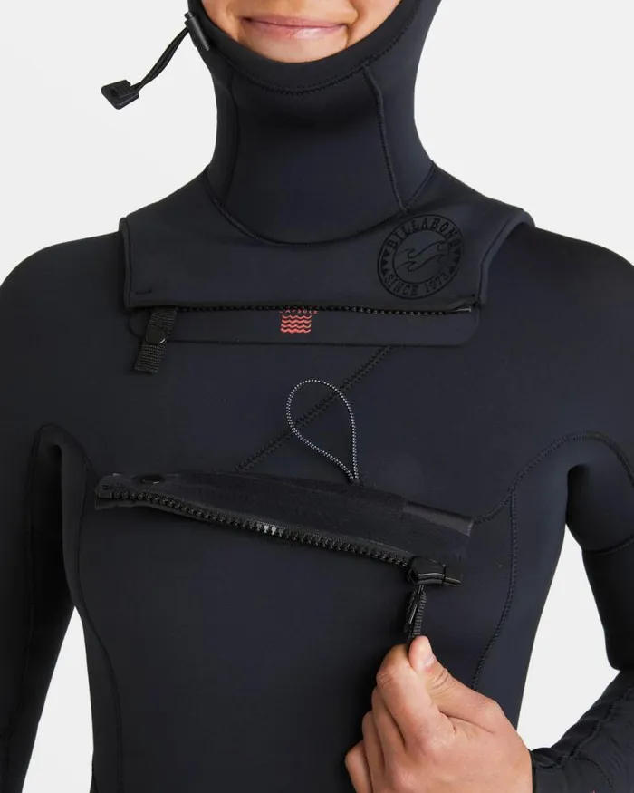 Billabong Fullsuits 43mm Salty Dayz Natural Upcycler Chest Zip Hooded Wetsuit Black 8211 Women