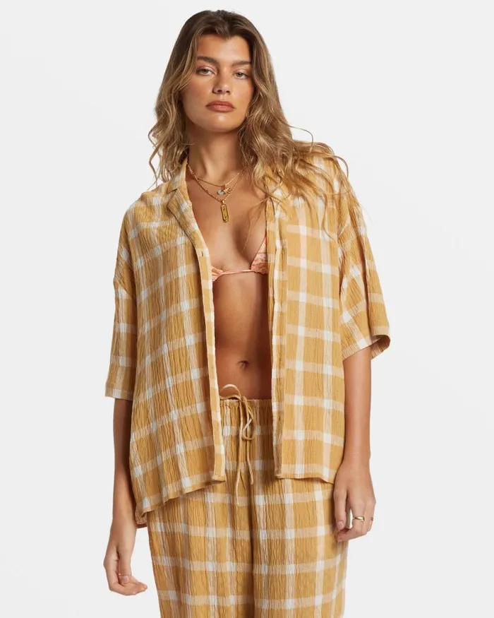 Billabong Matching Sets Beach Side Oversized Short Sleeve Shirt Hemp 2 8211 Women