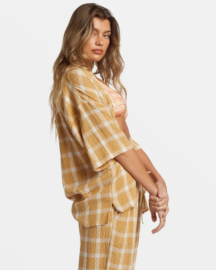 Billabong Matching Sets Beach Side Oversized Short Sleeve Shirt Hemp 2 8211 Women