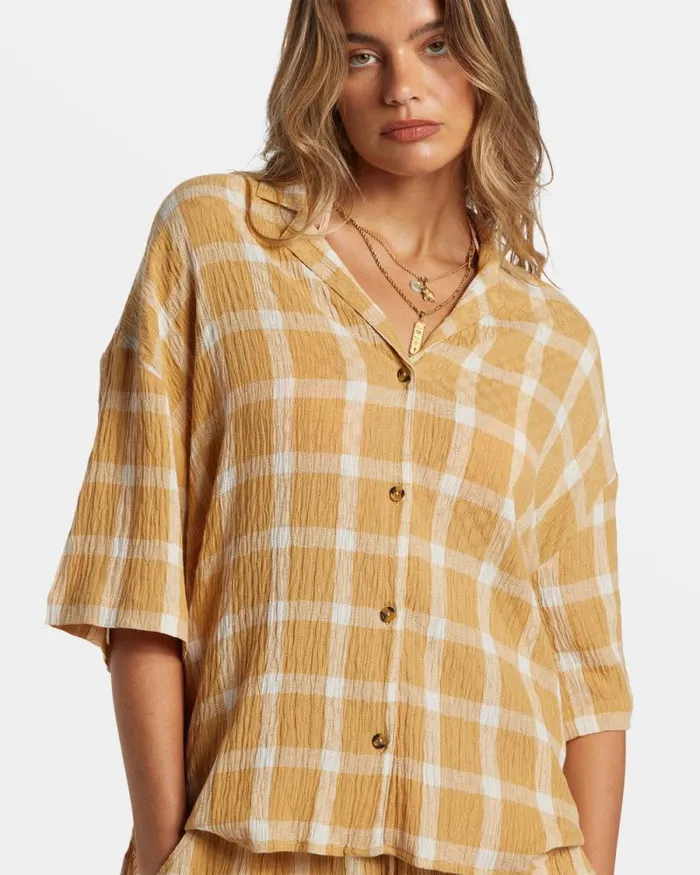 Billabong Matching Sets Beach Side Oversized Short Sleeve Shirt Hemp 2 8211 Women