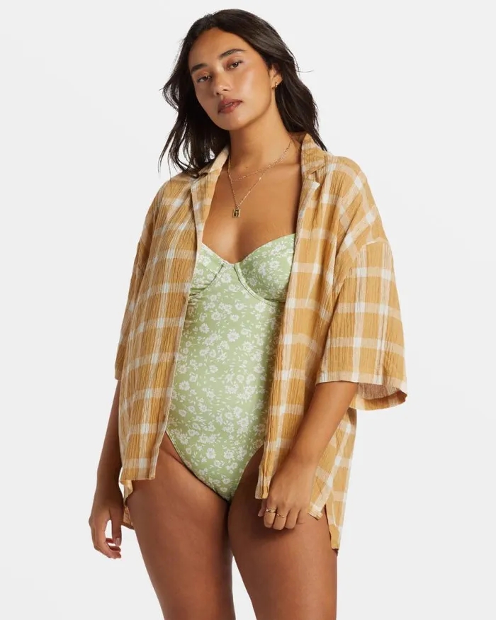 Billabong Matching Sets Beach Side Oversized Short Sleeve Shirt Hemp 2 8211 Women
