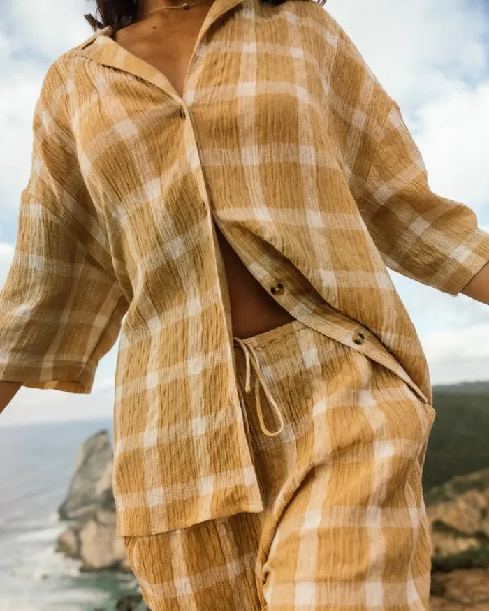 Billabong Matching Sets Beach Side Oversized Short Sleeve Shirt Hemp 2 8211 Women
