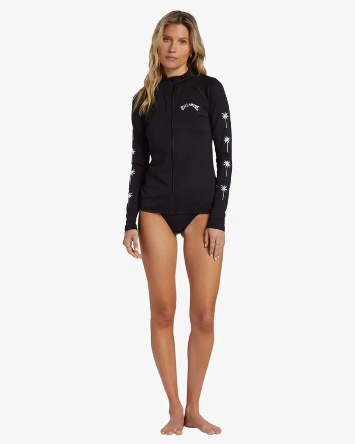 Billabong Rashguards and Bodysuits Core Long Sleeve Zip Front Surf Tee Black 8211 Women