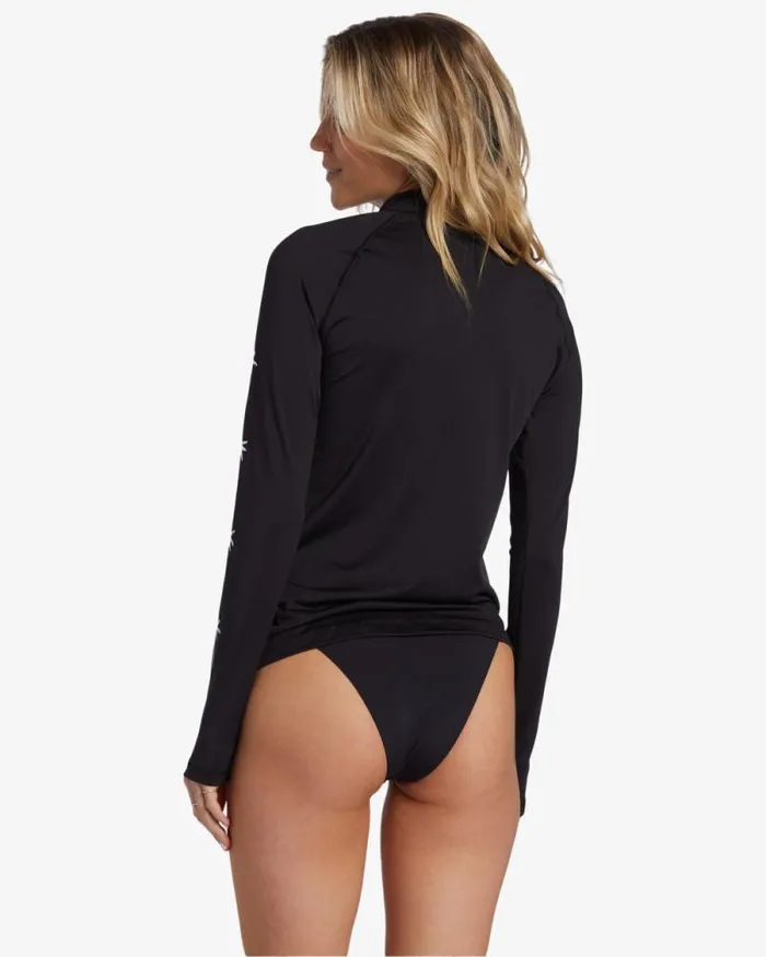 Billabong Rashguards and Bodysuits Core Long Sleeve Zip Front Surf Tee Black 8211 Women