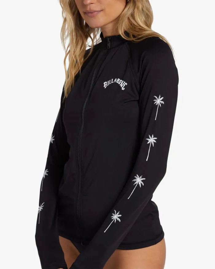 Billabong Rashguards and Bodysuits Core Long Sleeve Zip Front Surf Tee Black 8211 Women