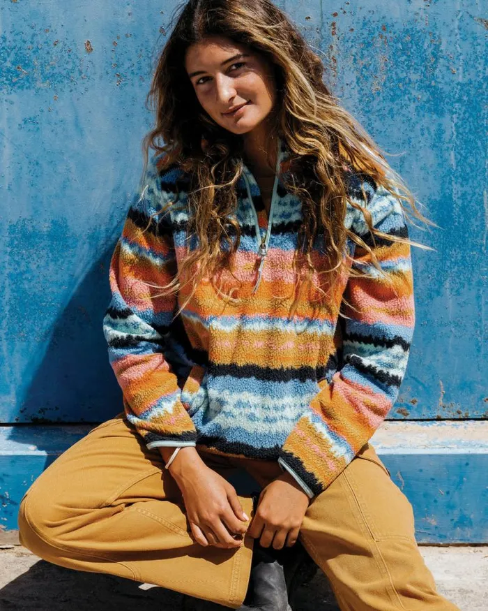 Billabong Sweatshirts and Fleece ADiv Boundary Mock 3 HalfZip Pullover Sweatshirt Shallow Sea 8211 Women