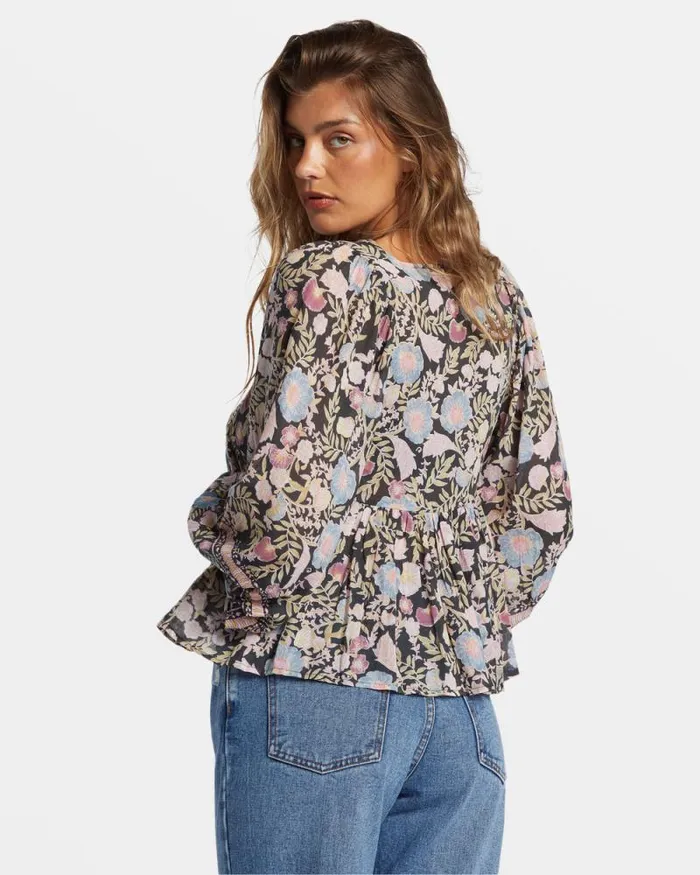 Billabong Tops Adore You Blouson Sleeve Shirt Black Sands 8211 Women