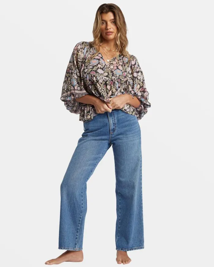 Billabong Tops Adore You Blouson Sleeve Shirt Black Sands 8211 Women