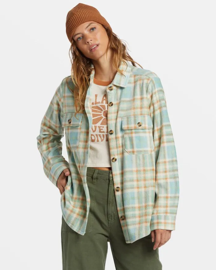 Billabong Tops Forge Fleece Flannel Jacket Blue Haze 8211 Women
