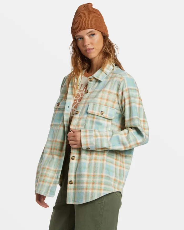 Billabong Tops Forge Fleece Flannel Jacket Blue Haze 8211 Women Billabong Tops Forge Fleece Flannel Jacket Blue Haze 8211 Women