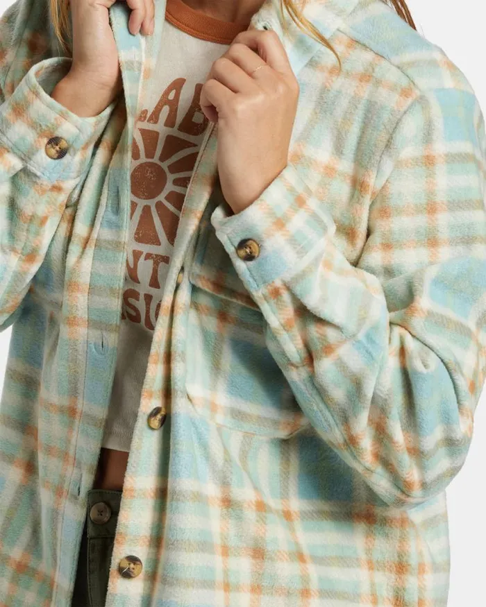 Billabong Tops Forge Fleece Flannel Jacket Blue Haze 8211 Women Billabong Tops Forge Fleece Flannel Jacket Blue Haze 8211 Women