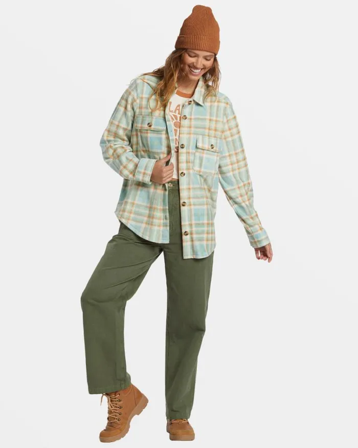 Billabong Tops Forge Fleece Flannel Jacket Blue Haze 8211 Women Billabong Tops Forge Fleece Flannel Jacket Blue Haze 8211 Women