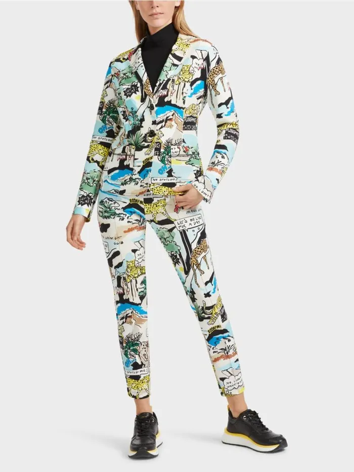 Blazer Damen Marc Cain Taillierter Blazer Mit AlloverPrint Deep Sea