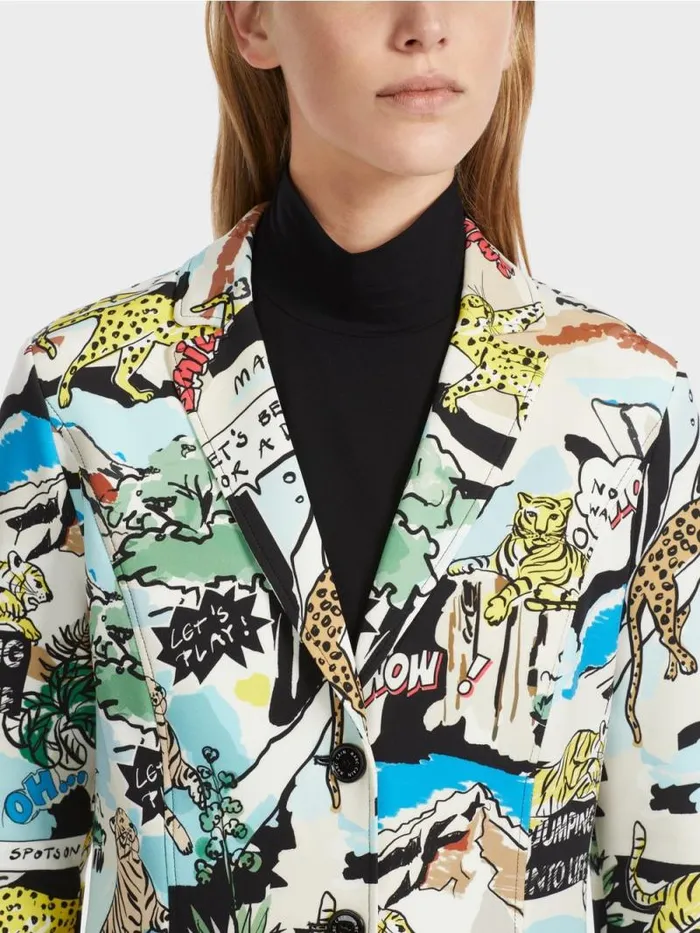 Blazer Damen Marc Cain Taillierter Blazer Mit AlloverPrint Deep Sea