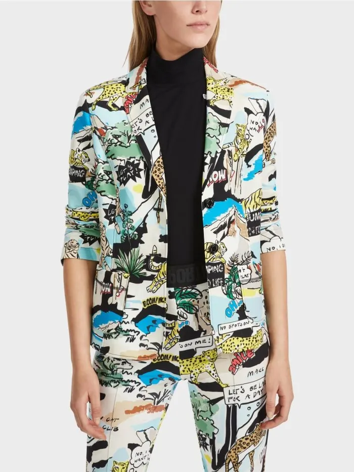 Blazer Damen Marc Cain Taillierter Blazer Mit AlloverPrint Deep Sea