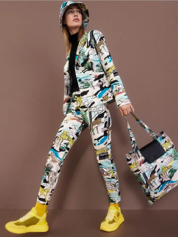 Blazer Damen Marc Cain Taillierter Blazer Mit AlloverPrint Deep Sea