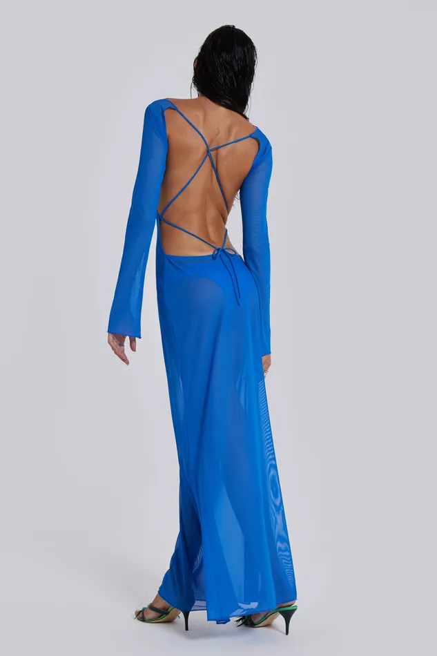 Blue Sheer Maxi Beach Dress Women Dresses Jaded London