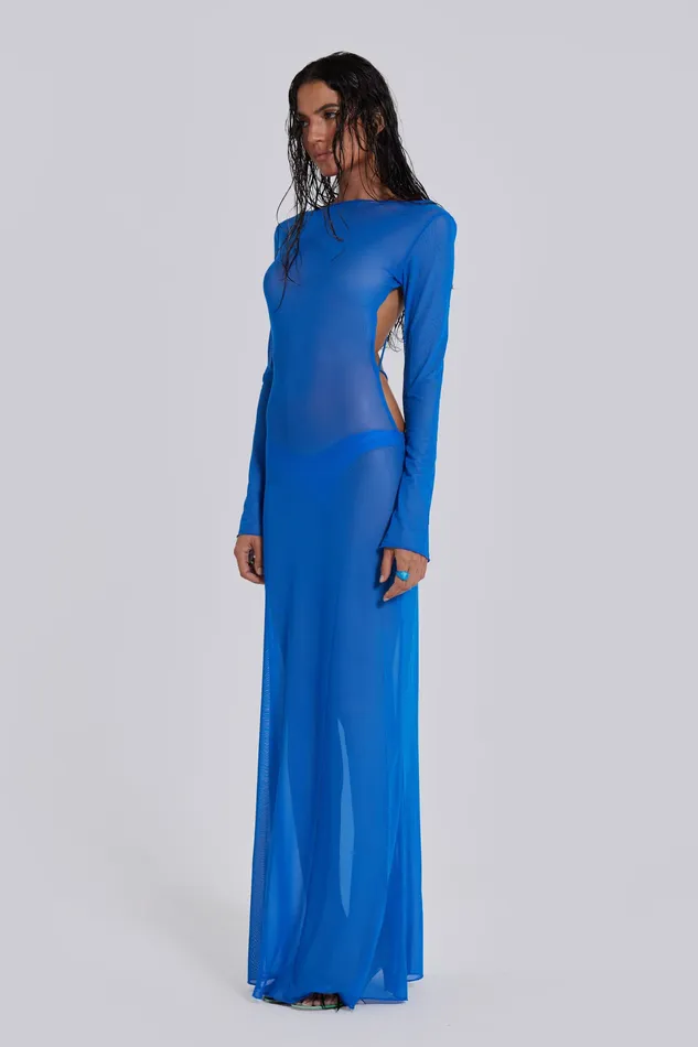 Blue Sheer Maxi Beach Dress Women Dresses Jaded London