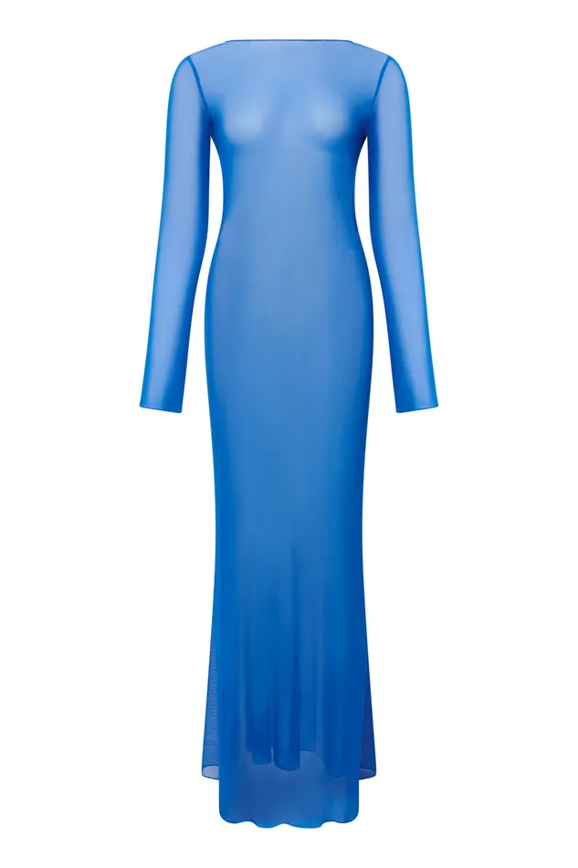 Blue Sheer Maxi Beach Dress Women Dresses Jaded London