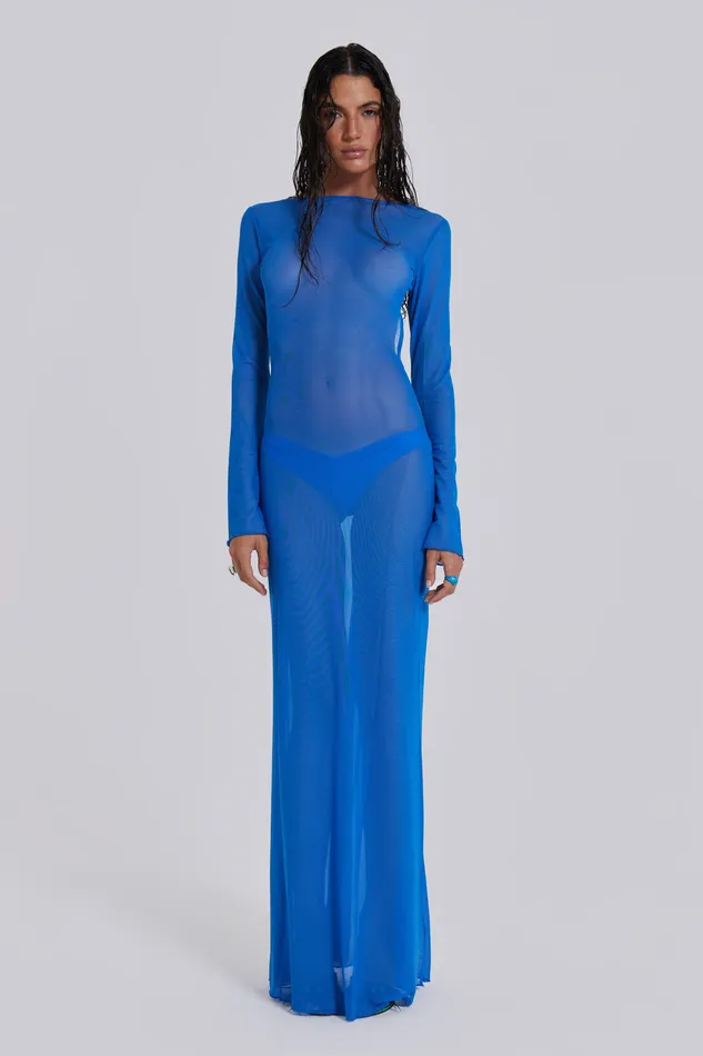 Blue Sheer Maxi Beach Dress Women Dresses Jaded London