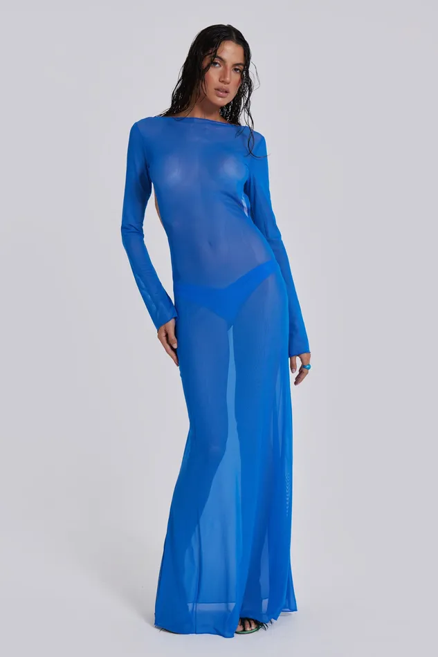 Blue Sheer Maxi Beach Dress Women Dresses Jaded London