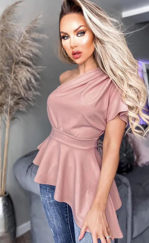 Blush Lexie One Shoulder Asymmetric Top Women Missfiga Tops