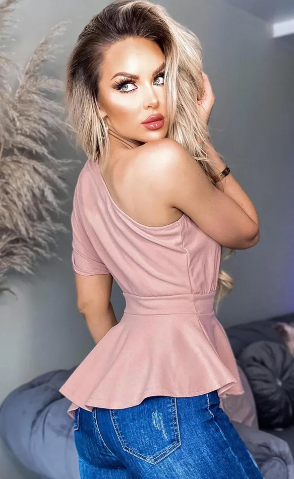 Blush Lexie One Shoulder Asymmetric Top Women Missfiga Tops