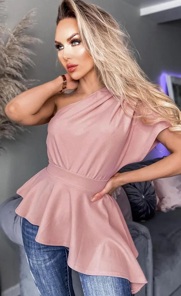 Blush Lexie One Shoulder Asymmetric Top Women Missfiga Tops