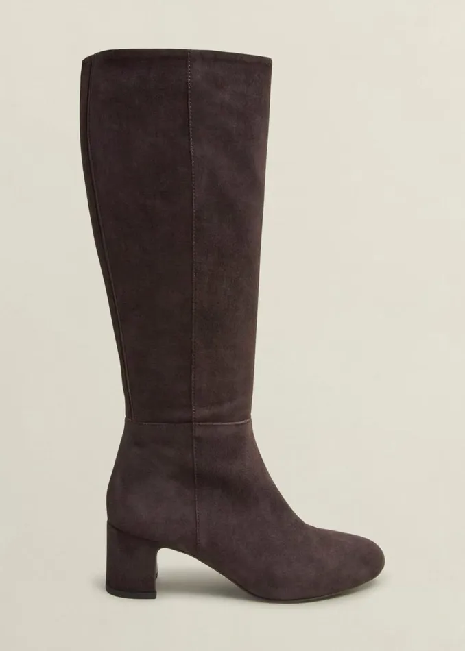 Boots Women HOBBS Caroline Suede Knee Boots Chocolate Brown