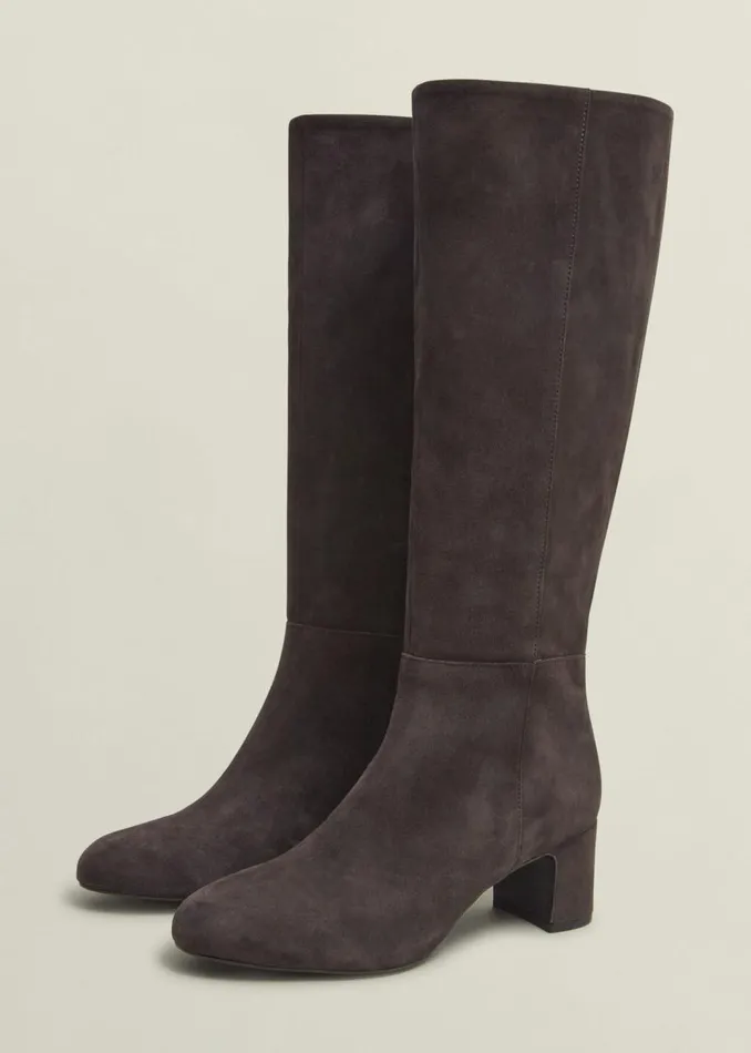 Boots Women HOBBS Caroline Suede Knee Boots Chocolate Brown