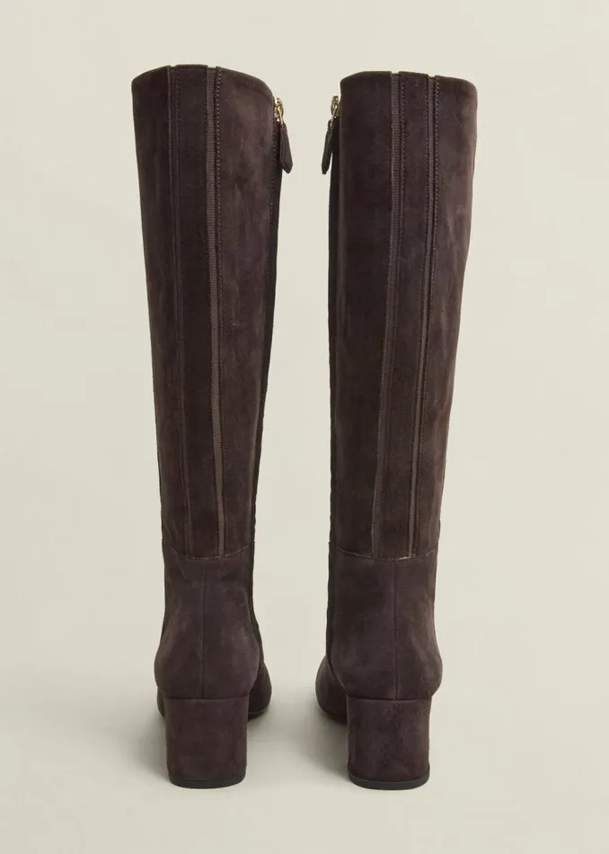 Boots Women HOBBS Caroline Suede Knee Boots Chocolate Brown