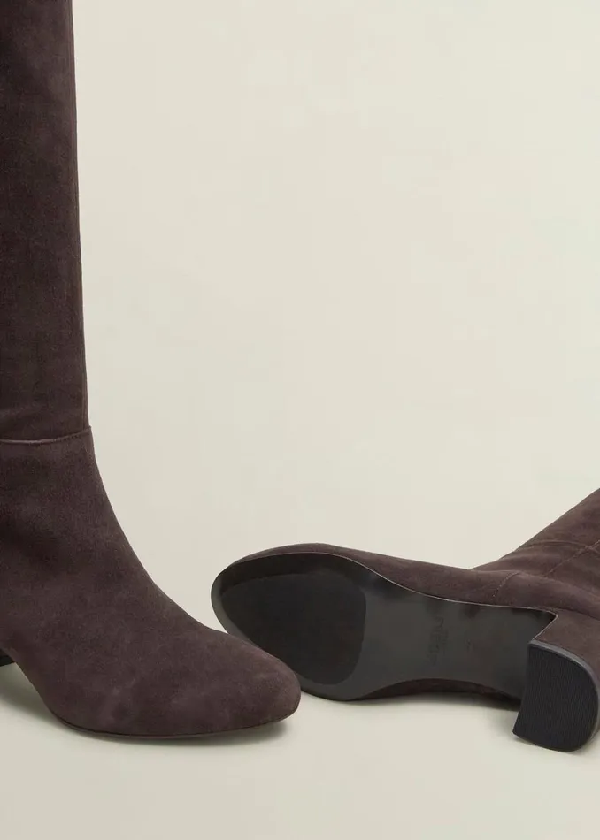 Boots Women HOBBS Caroline Suede Knee Boots Chocolate Brown
