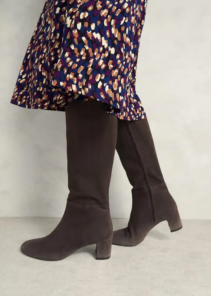 Boots Women HOBBS Caroline Suede Knee Boots Chocolate Brown