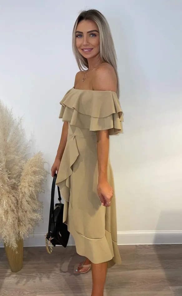 Celine Stone Wrap Off The Shoulder Frill Dress Women Missfiga Wrap Dresses
