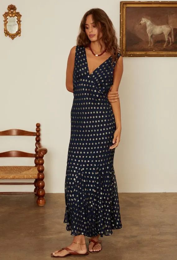 Ciao Lucia Evening Dresses Clarette Georgette Navy Slip Dress With Gold Metallic Dots 8211 Women