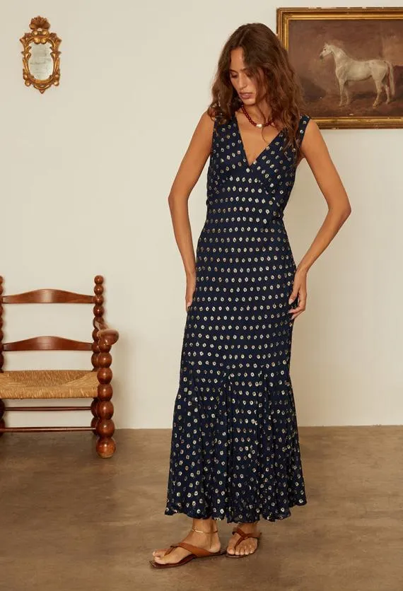 Ciao Lucia Evening Dresses Clarette Georgette Navy Slip Dress With Gold Metallic Dots 8211 Women