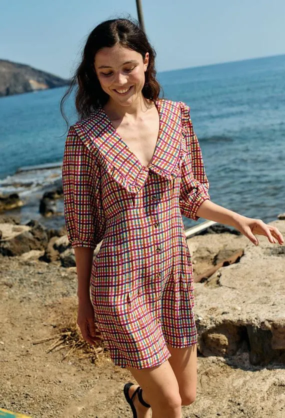 Ciao Lucia Mini Dresses Mariana Plaid Linen Blend Mini Dress 8211 Women