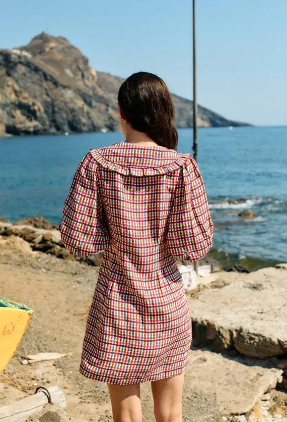 Ciao Lucia Mini Dresses Mariana Plaid Linen Blend Mini Dress 8211 Women
