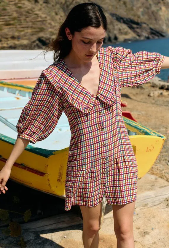 Ciao Lucia Mini Dresses Mariana Plaid Linen Blend Mini Dress 8211 Women