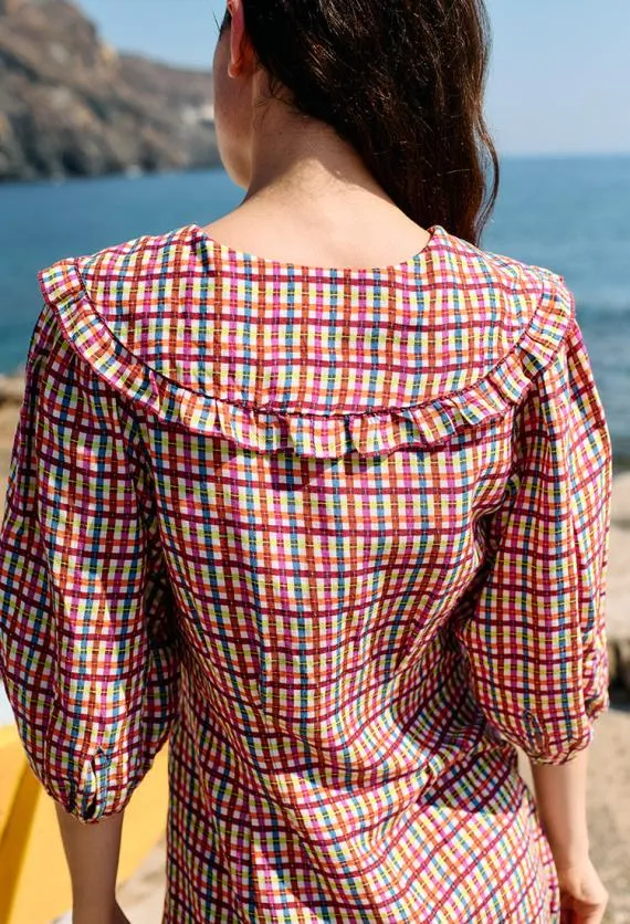 Ciao Lucia Mini Dresses Mariana Plaid Linen Blend Mini Dress 8211 Women