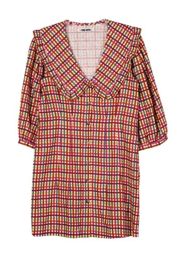 Ciao Lucia Mini Dresses Mariana Plaid Linen Blend Mini Dress 8211 Women