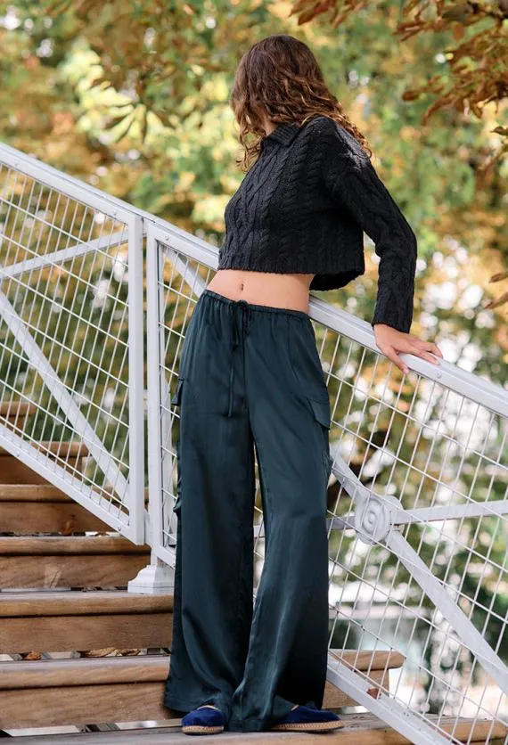 Ciao Lucia Pants Marceau Black Satin Cargo Pant 8211 Women